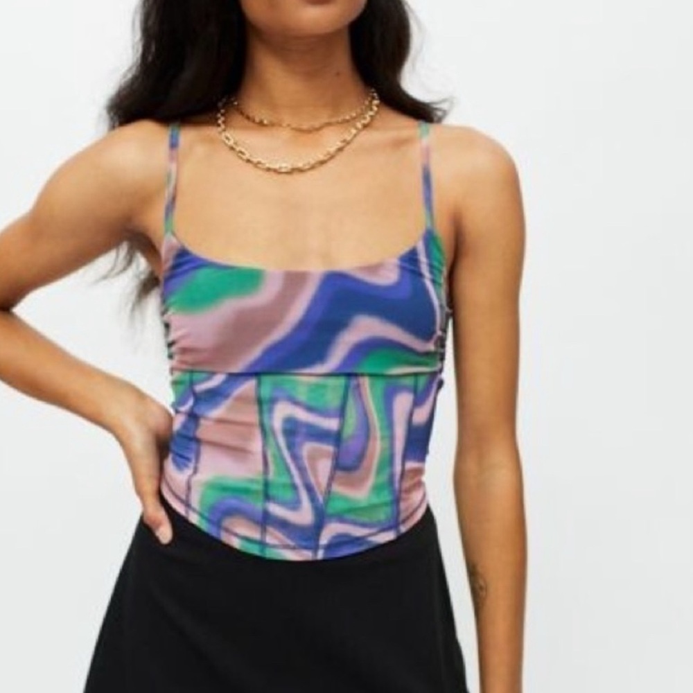 Urban Outfitters Cropped Camisole Tank Pink Purple Green Marble Effect Medium